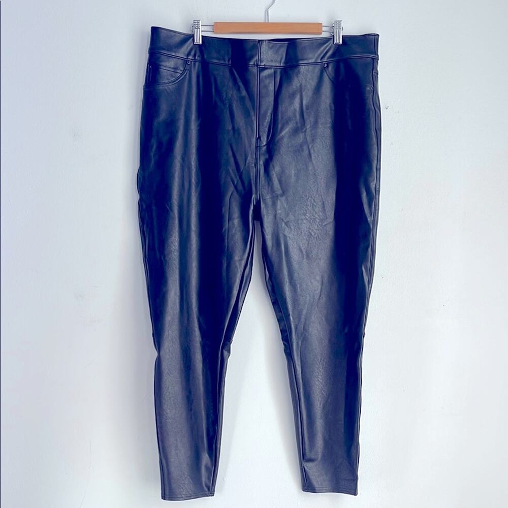 Spanx vegan faux leather slimming hi rise pull on skinny pants plus size sz 3X